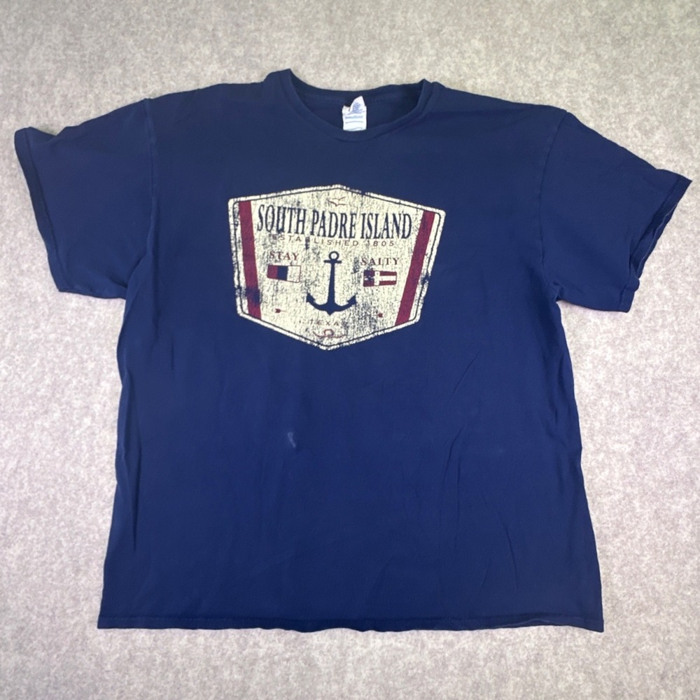 Men's South Padre Island‎ Graphic T-Shirt Stay Salty Navy Blue Anchor Ocean XL